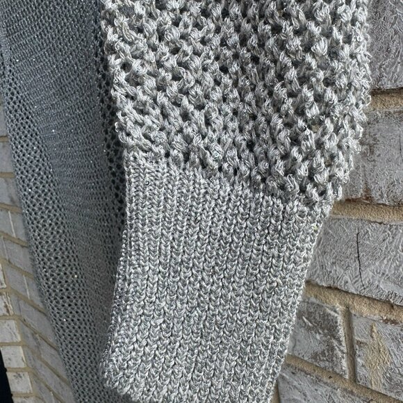 Chico's Long Sleeve Crew Neck Silver/Gray Mesh Open Knit Sweater Size 1 (M) - Picture 7 of 9